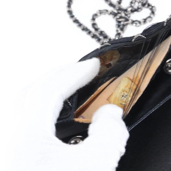 CHANEL Matelasse Chain Shoulder Bag Satin Black Silver CC Auth 157278 - Picture 11 of 16